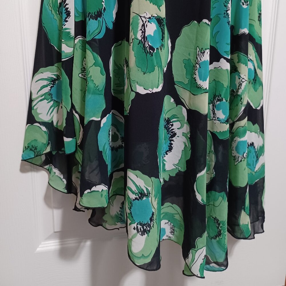 Vintage Rena Rowan Asymmetrical Spaghetti Strap Dress Green Blue Floral Size 12 - Picture 6 of 13